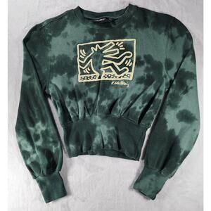 Keith Haring Women's Green Tie Dye Puffy Dancing Dog Crewneck Sweatshirt XS EUC